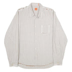 BOSS HUGO BOSS Mens Beige & White Striped Shirt XL Casual Cotton Button Shirt