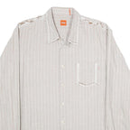 BOSS HUGO BOSS Mens Beige & White Striped Shirt XL Casual Cotton Button Shirt