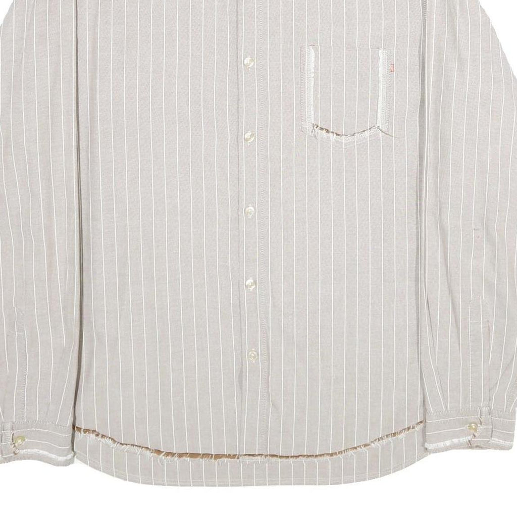 BOSS HUGO BOSS Mens Beige & White Striped Shirt XL Casual Cotton Button Shirt