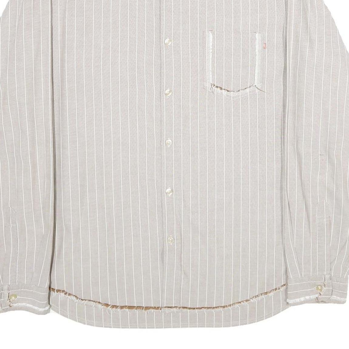 BOSS HUGO BOSS Mens Beige & White Striped Shirt XL Casual Cotton Button Shirt