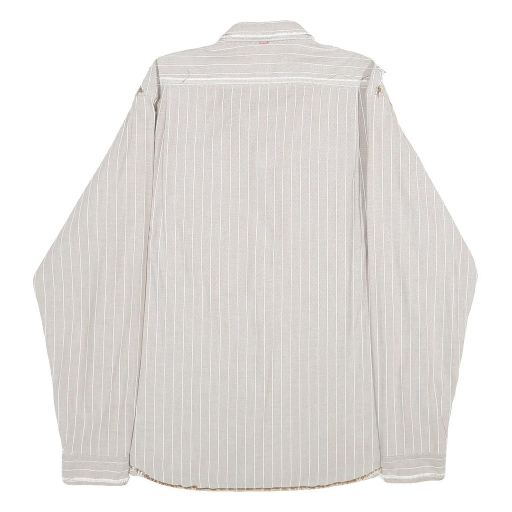 BOSS HUGO BOSS Mens Beige & White Striped Shirt XL Casual Cotton Button Shirt