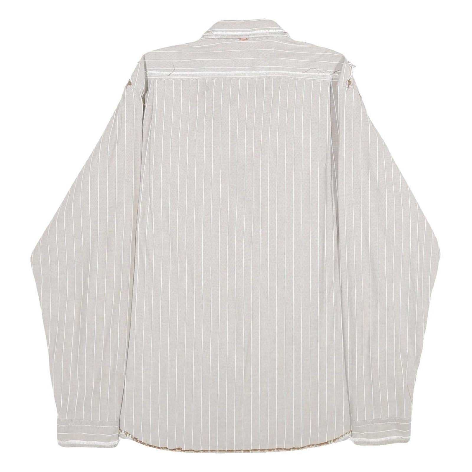 BOSS HUGO BOSS Mens Beige & White Striped Shirt XL Casual Cotton Button Shirt