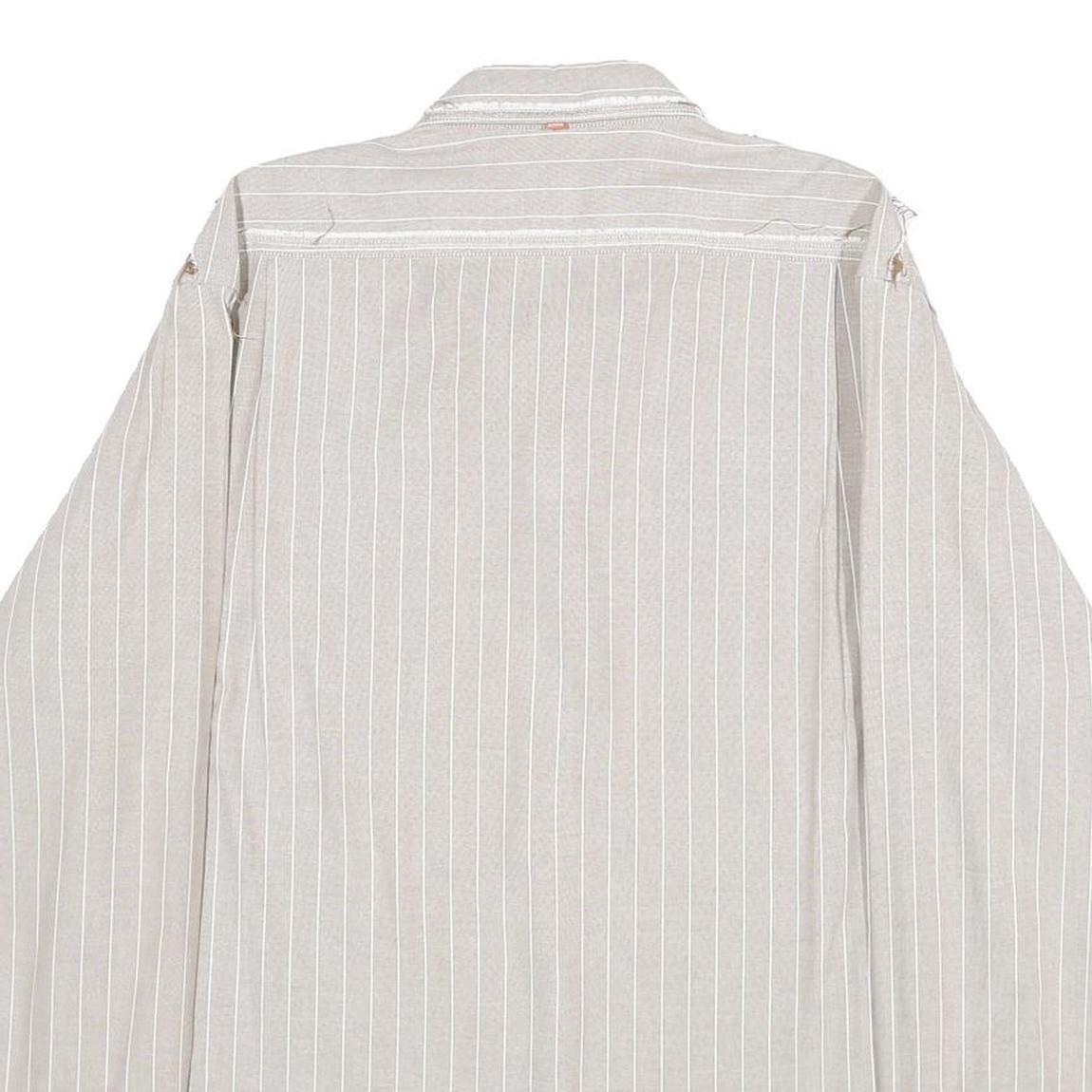 BOSS HUGO BOSS Mens Beige & White Striped Shirt XL Casual Cotton Button Shirt