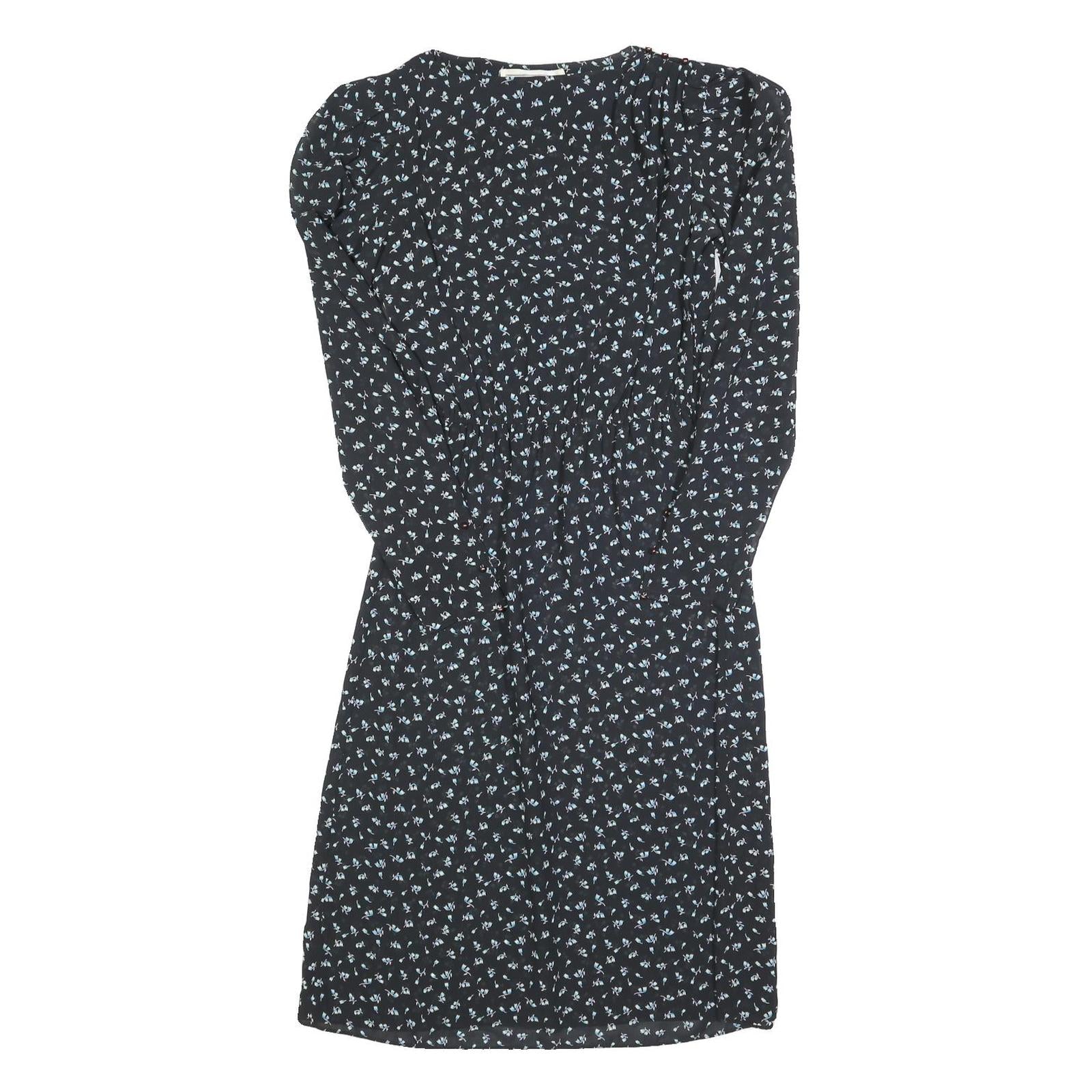 CHARLEE ALISON Womens Black Floral Day Dress Polyester Blend Long Sleeve Short S