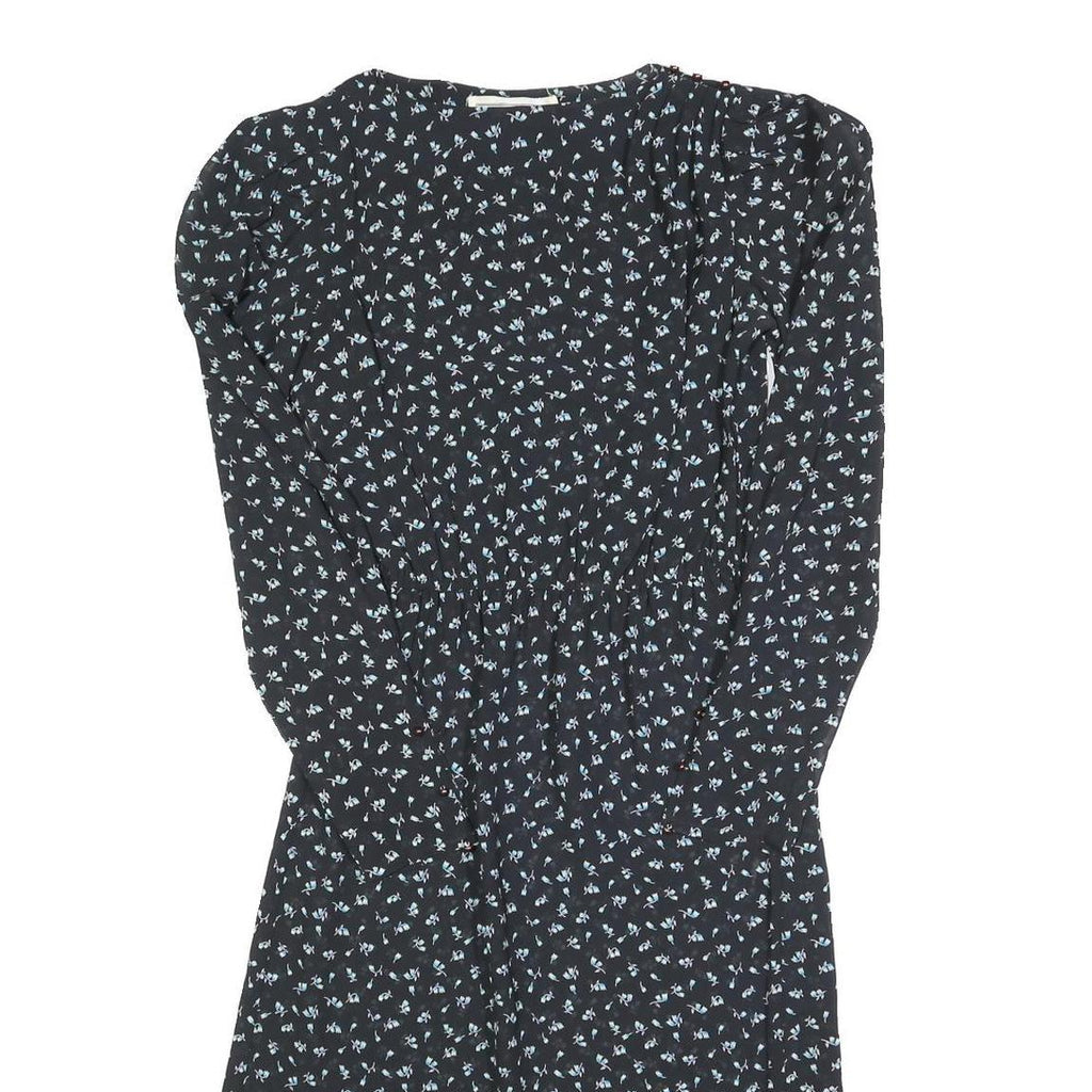 CHARLEE ALISON Womens Black Floral Day Dress Polyester Blend Long Sleeve Short S