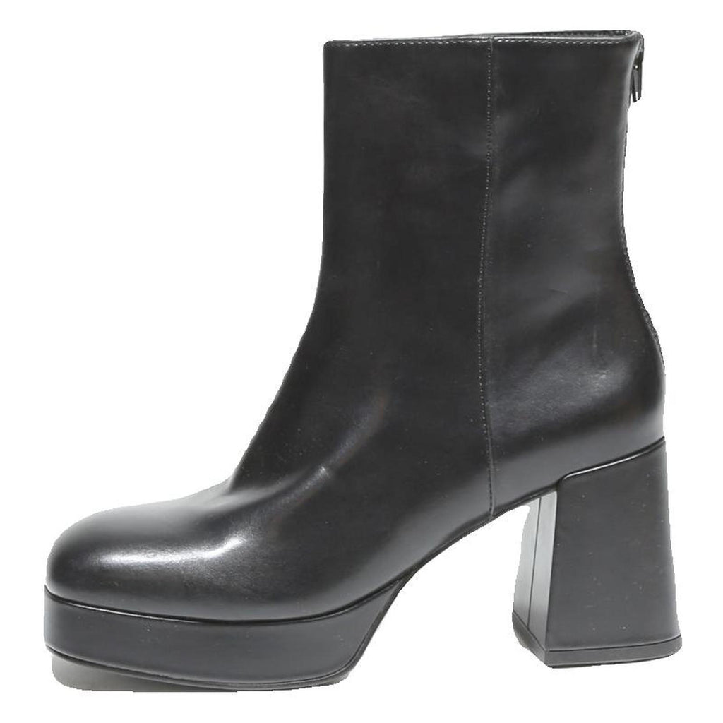 CHARLES & KEITH Womens Black Leather Ankle Boots UK 3 Platform Heel Stylish