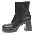 CHARLES & KEITH Womens Black Leather Ankle Boots UK 3 Platform Heel Stylish