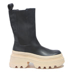 CHARLES & KEITH Womens Ankle Leather Boots Black & Cream UK 3 Chunky Sole