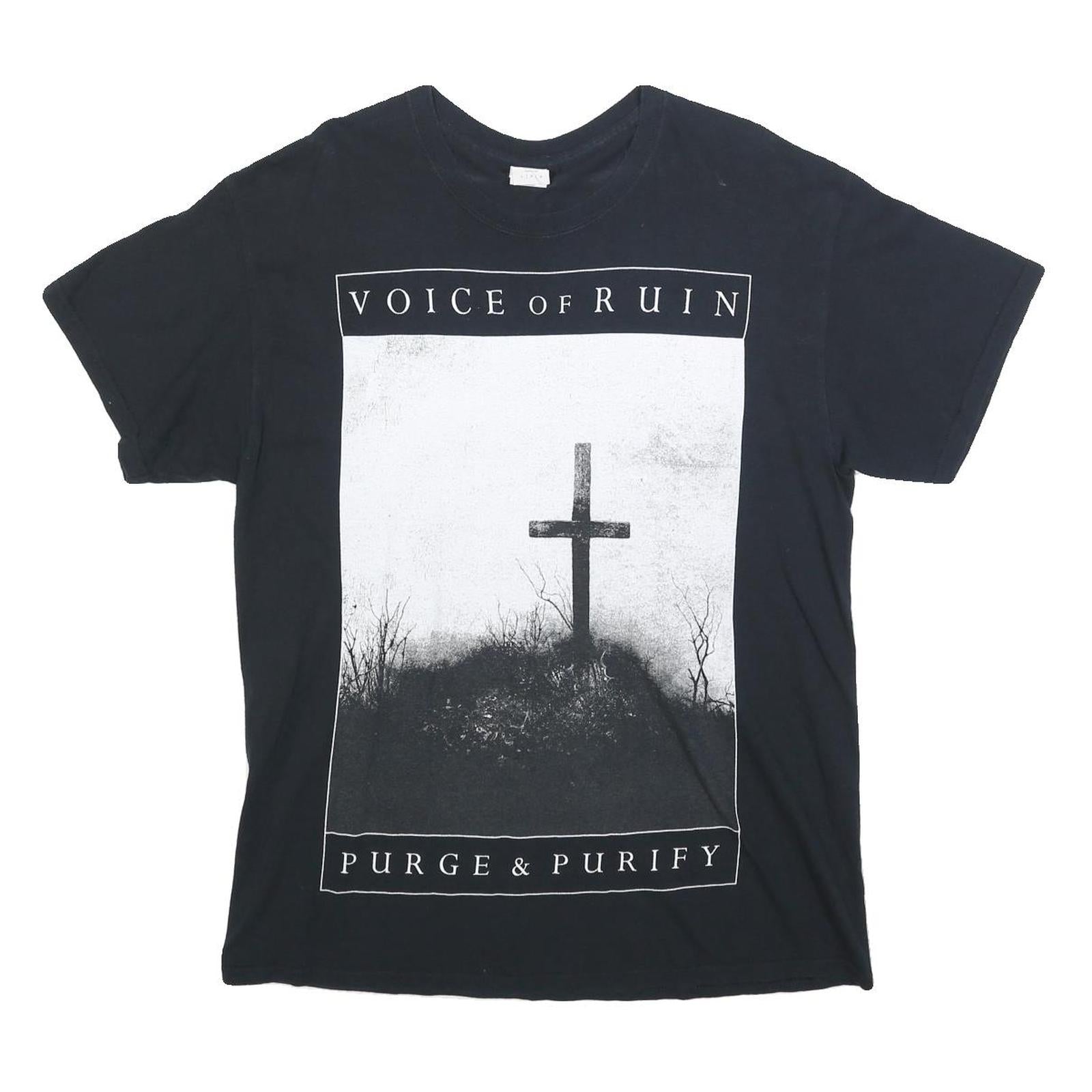 GILDAN Mens Black Voice Of Ruin Graphic T-Shirt L Short Sleeve Crew Neck Cotton