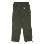 CARHARTT Mens Relaxed Green Cargo Trousers W32 L32 Durable Zip Closure Workwear