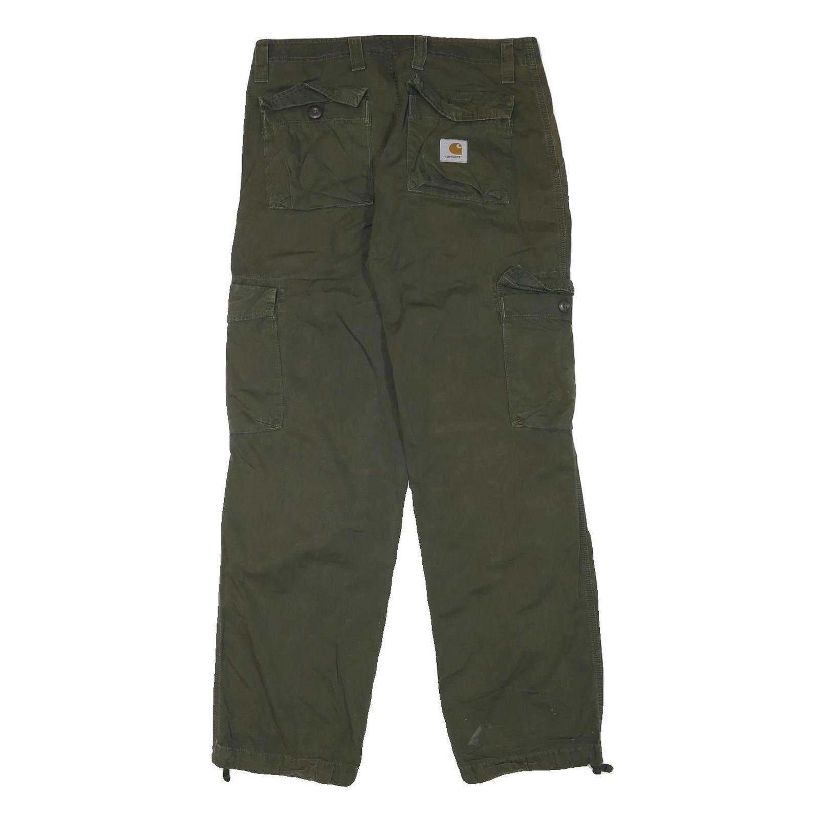 CARHARTT Mens Relaxed Green Cargo Trousers W32 L32 Durable Zip Closure Workwear