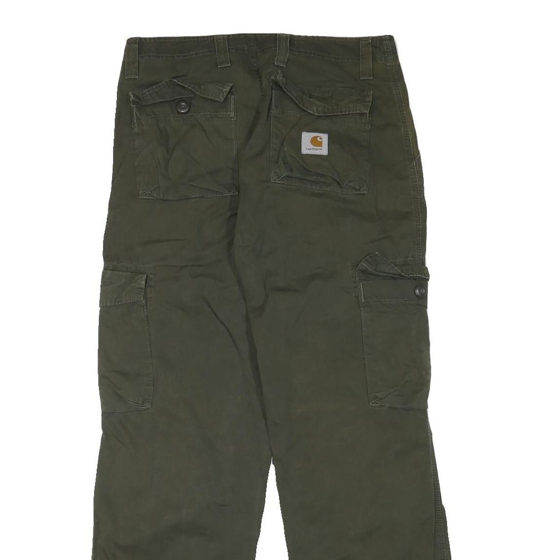 CARHARTT Mens Relaxed Green Cargo Trousers W32 L32 Durable Zip Closure Workwear