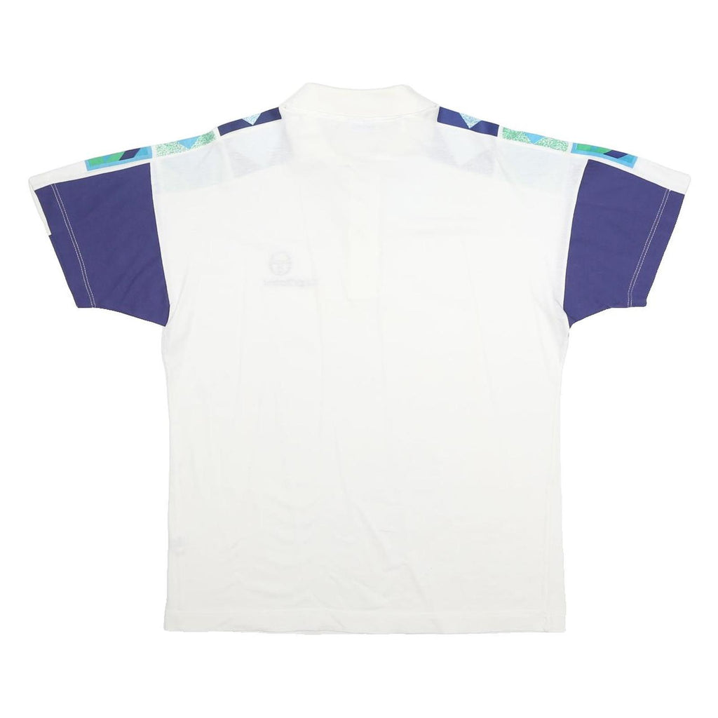 SERGIO TACCHINI Mens White & Blue Geometric Pattern Short Sleeve Polo Shirt L