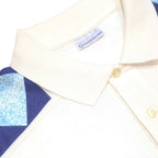 SERGIO TACCHINI Mens White & Blue Geometric Pattern Short Sleeve Polo Shirt L