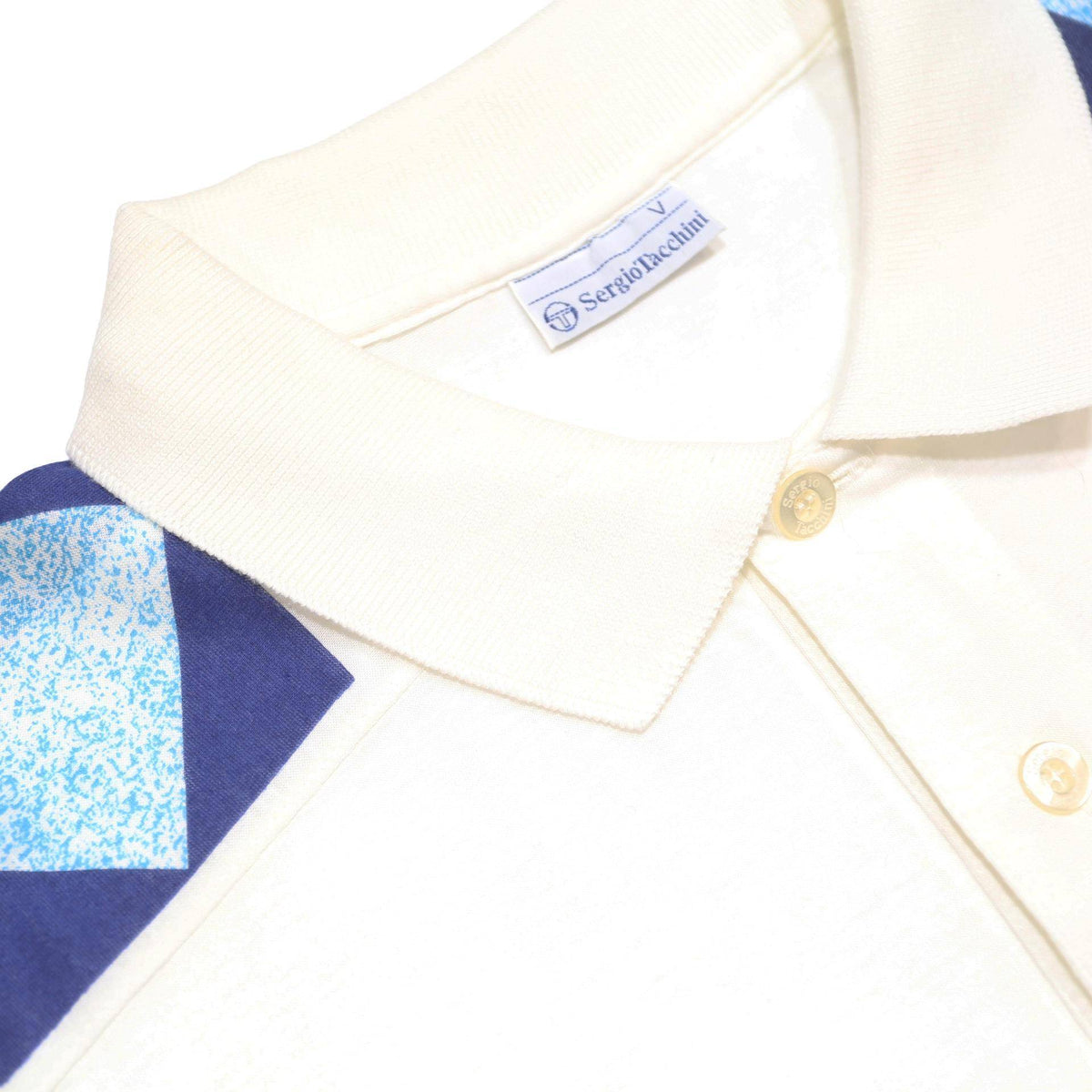 SERGIO TACCHINI Mens White & Blue Geometric Pattern Short Sleeve Polo Shirt L