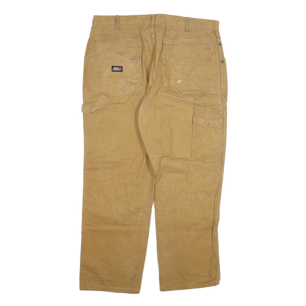 DICKIES Mens Regular Fit Beige Cotton Blend Workwear Jeans W38 L30 Zip Pockets