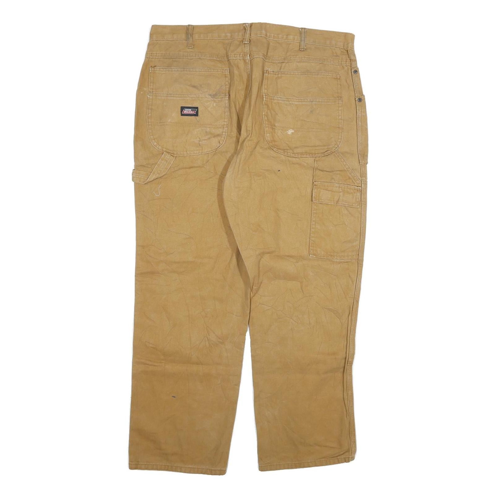 DICKIES Mens Regular Fit Beige Cotton Blend Workwear Jeans W38 L30 Zip Pockets