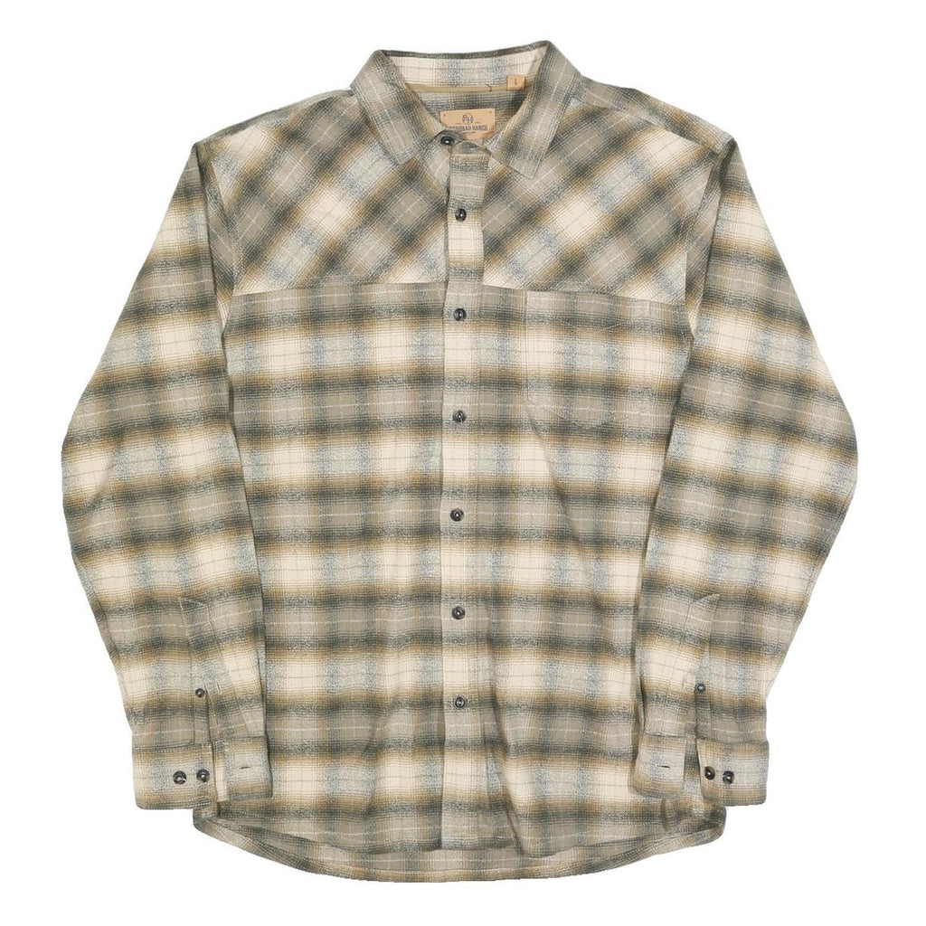 REDHEAD RANCH Mens Green & Cream Check Shirt L Cotton Blend Long Sleeve Casual