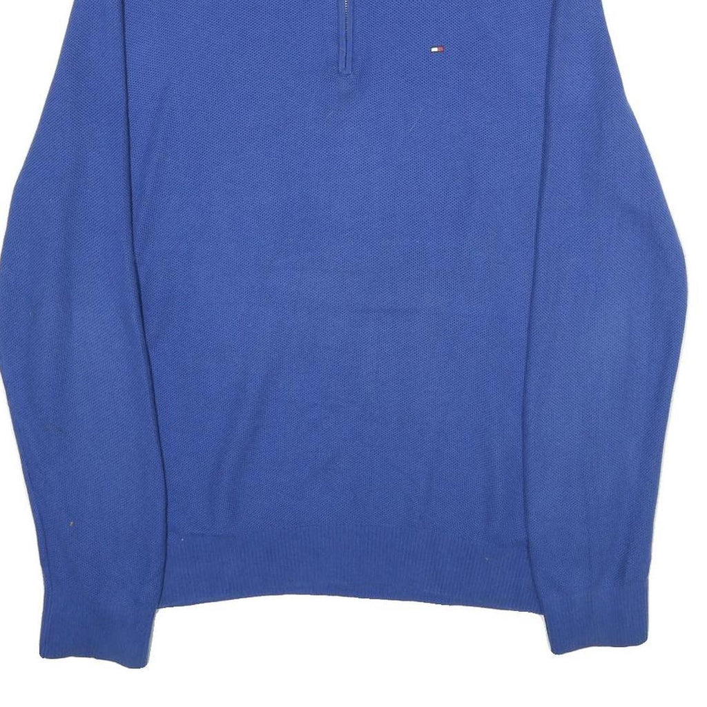 TOMMY HILFIGER Mens Blue Pullover Plain Cotton Half Zip Jumper XL Classic Fit