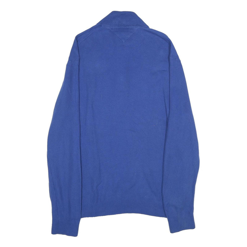 TOMMY HILFIGER Mens Blue Pullover Plain Cotton Half Zip Jumper XL Classic Fit