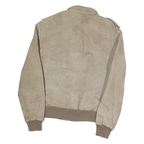 MEMBERS ONLY Mens Beige Leather Bomber Jacket L Suede Zip Closure Casual Retro