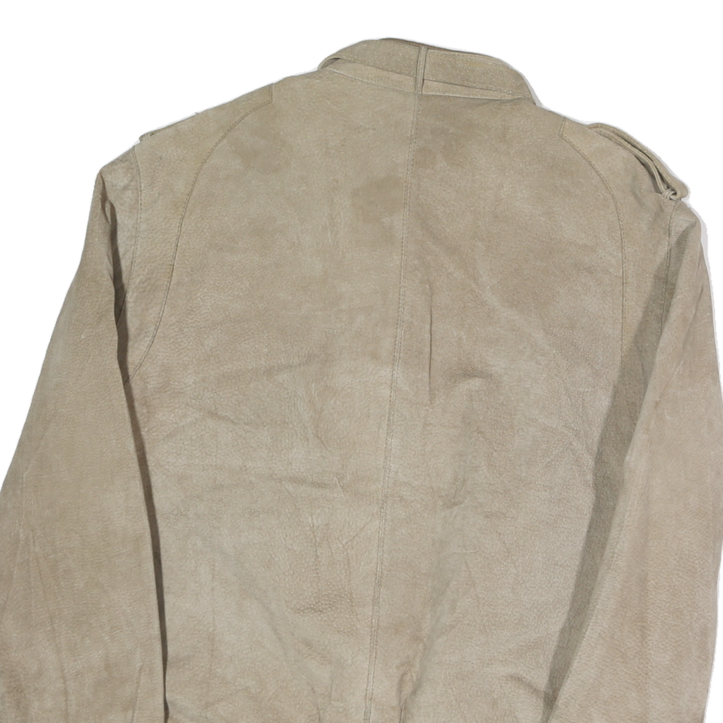 MEMBERS ONLY Mens Beige Leather Bomber Jacket L Suede Zip Closure Casual Retro