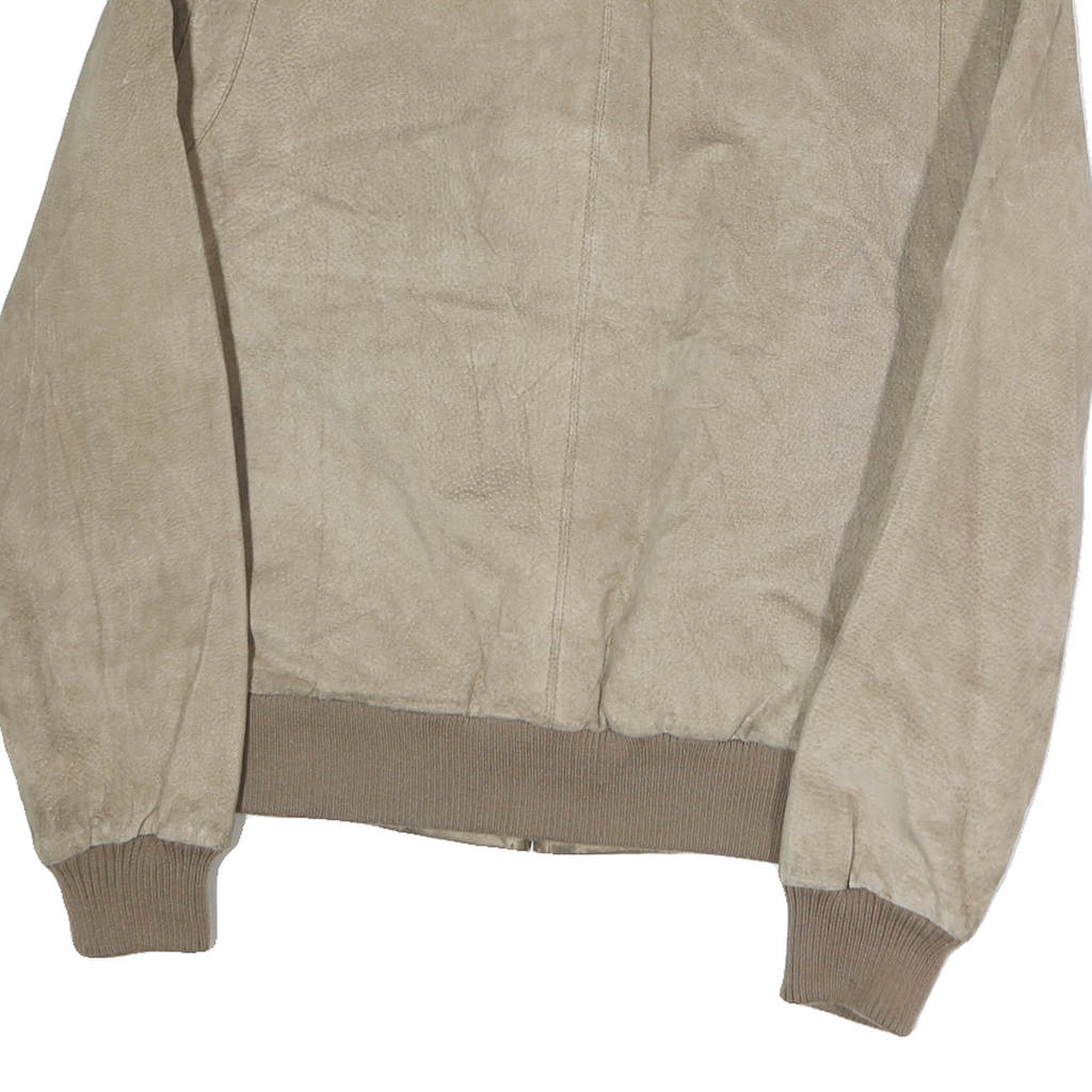 MEMBERS ONLY Mens Beige Leather Bomber Jacket L Suede Zip Closure Casual Retro