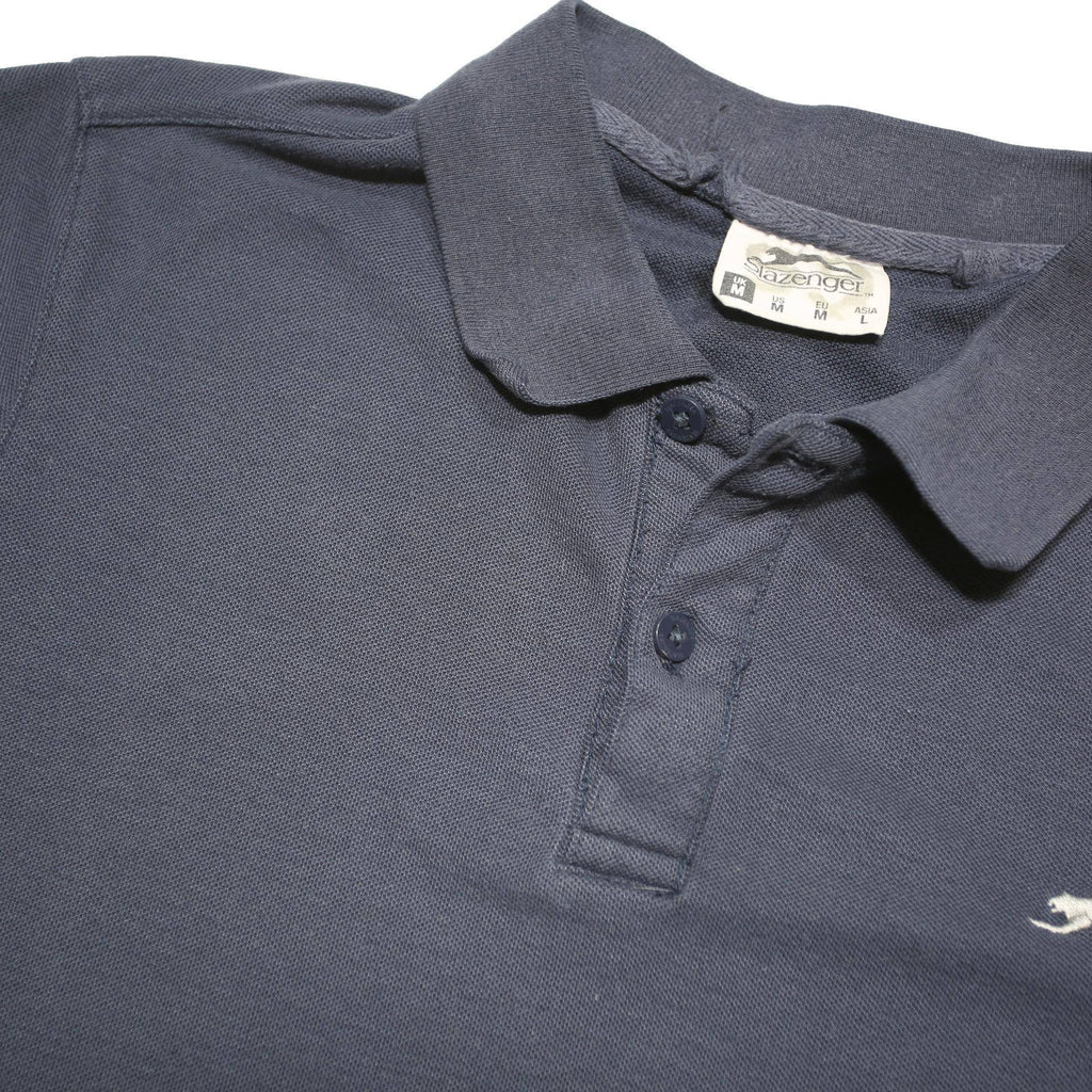 SLAZENGER Mens Navy Blue Polo Shirt M Cotton Blend Casual Basic Short Sleeve