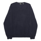 CALVIN KLEIN Mens Navy Plain V-Neck Basic Knit XL Jumper Wool Soft