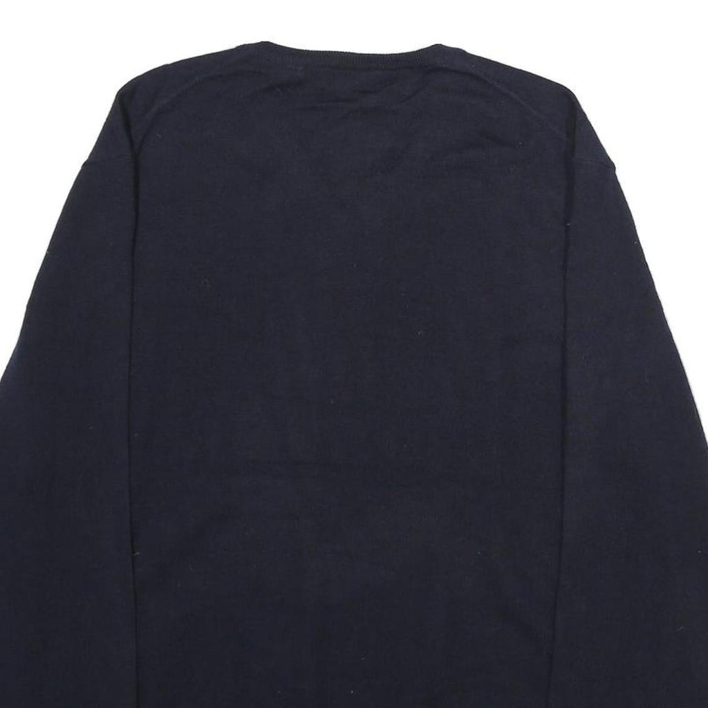 CALVIN KLEIN Mens Navy Plain V-Neck Basic Knit XL Jumper Wool Soft
