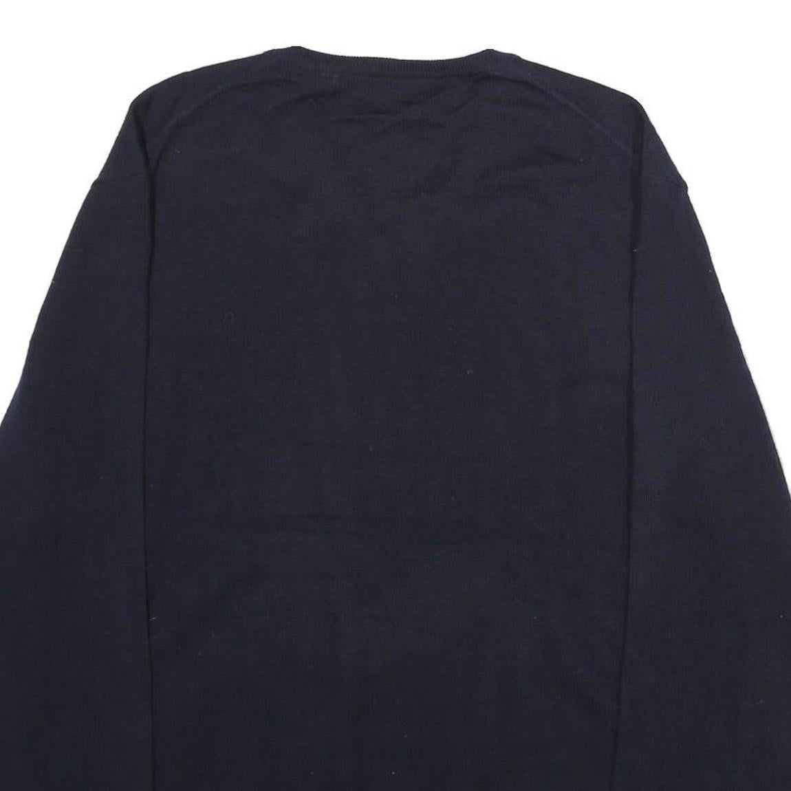 CALVIN KLEIN Mens Navy Plain V-Neck Basic Knit XL Jumper Wool Soft