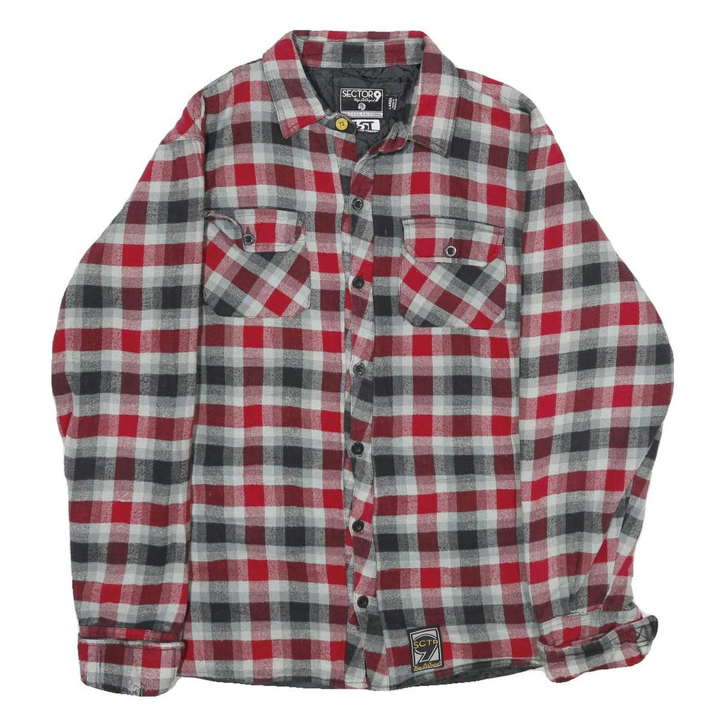 SECTOR 9 Mens Red & Grey Check Cotton Blend Button Jacket L Flannel Lightweight