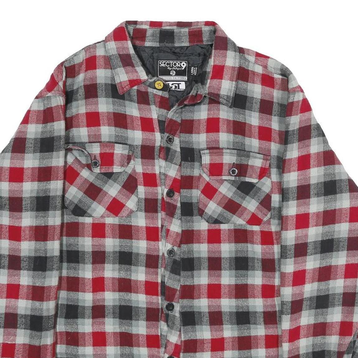 SECTOR 9 Mens Red & Grey Check Cotton Blend Button Jacket L Flannel Lightweight