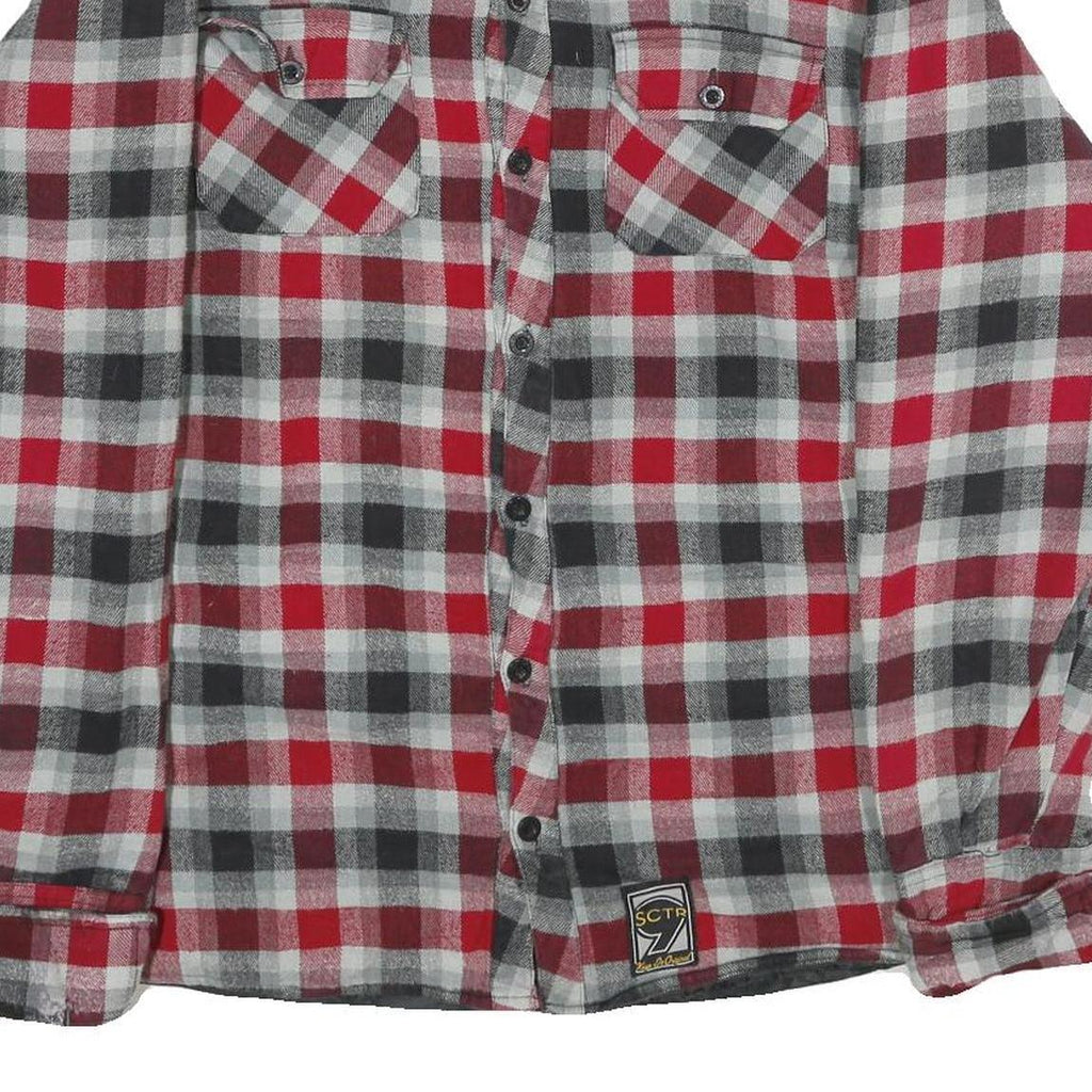 SECTOR 9 Mens Red & Grey Check Cotton Blend Button Jacket L Flannel Lightweight