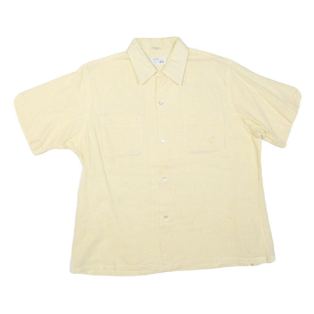 ENDURO Mens Cream Check Shirt L Cotton Blend Casual Short Sleeve Relaxed Fit