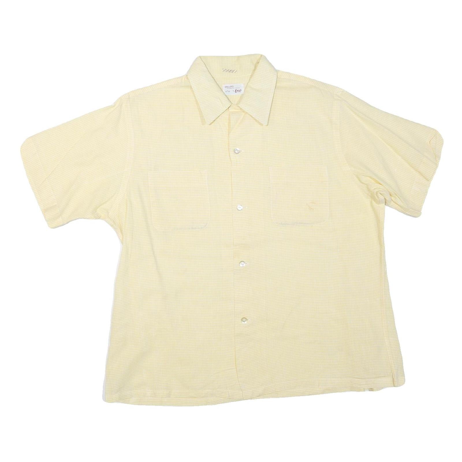 ENDURO Mens Cream Check Shirt L Cotton Blend Casual Short Sleeve Relaxed Fit