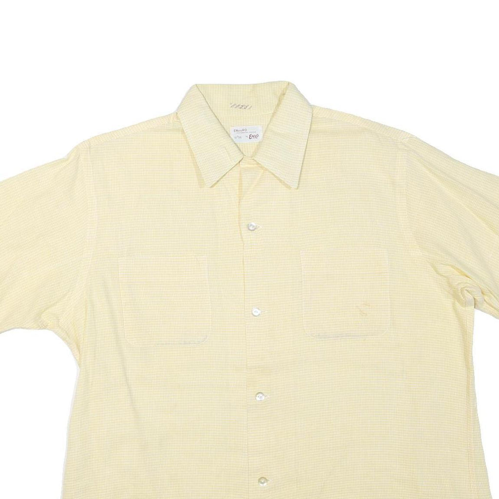 ENDURO Mens Cream Check Shirt L Cotton Blend Casual Short Sleeve Relaxed Fit