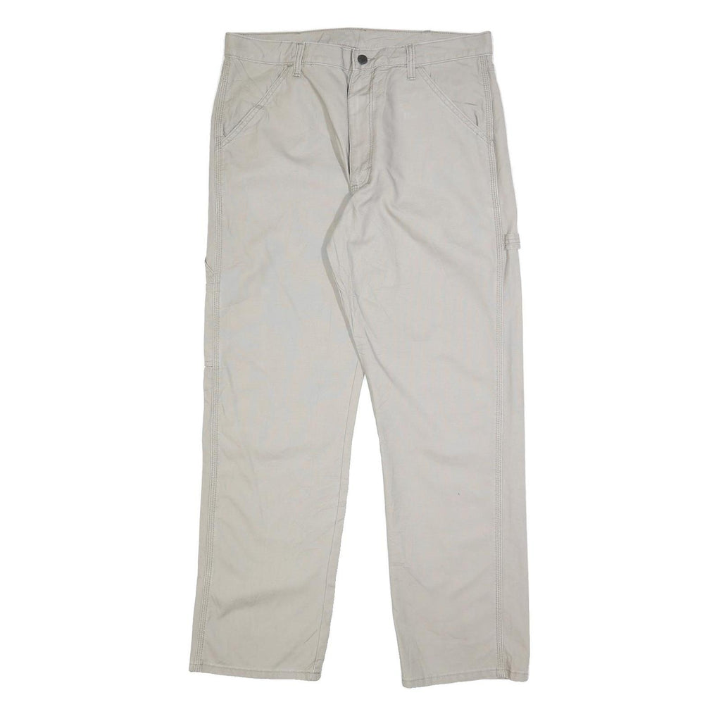 RUSTLER Mens Regular Fit Beige Cotton Blend Trousers W34 L32 Cargo Zip Pocket