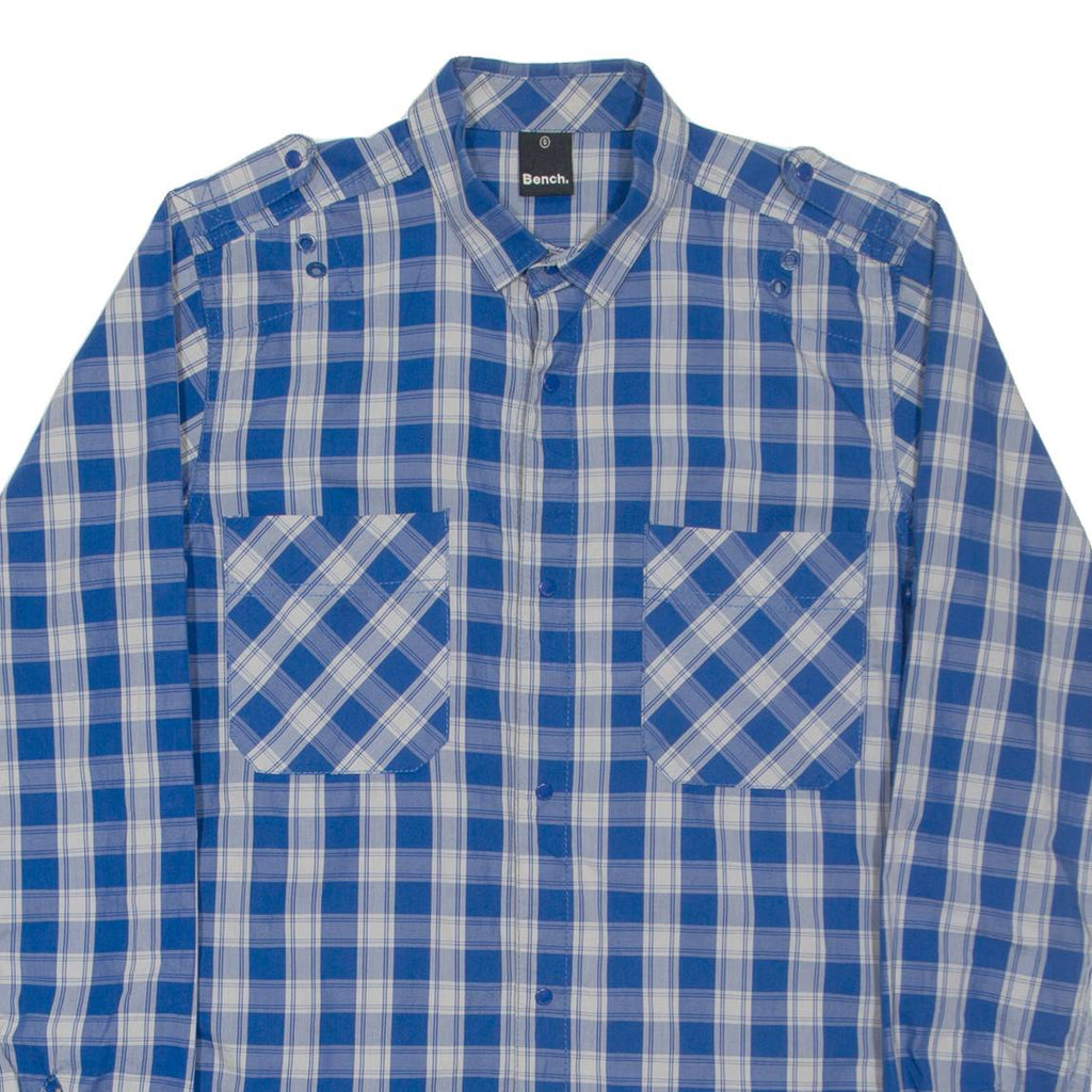 BENCH Mens Shirt Blue Check Long Sleeve S