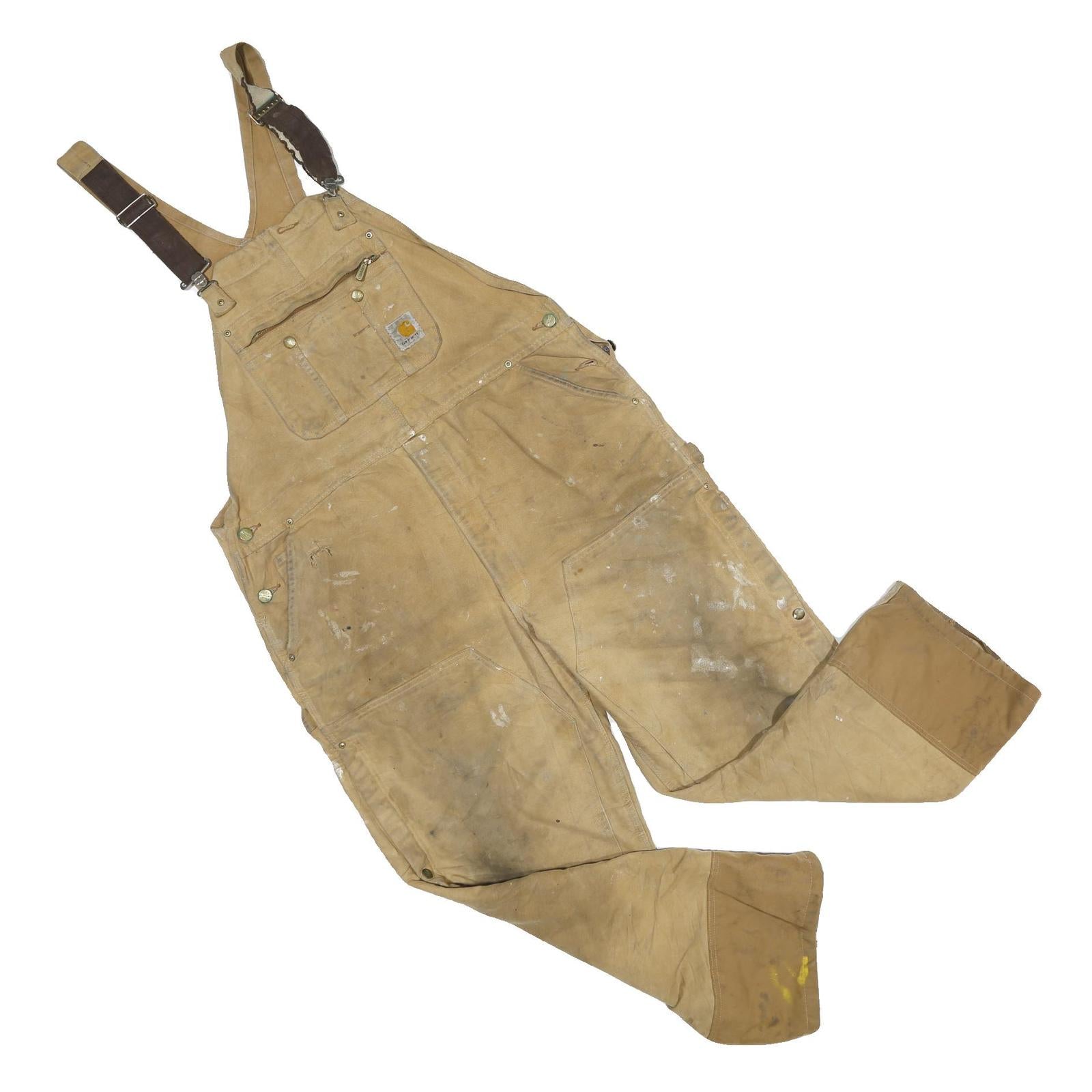 CARHARTT Mens Beige Workwear Cotton Blend Dungarees L W40 L28 Durable Practical