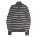 TOMMY HILFIGER Mens Patterned Jumper Grey Striped Button Neck Tight Knit M