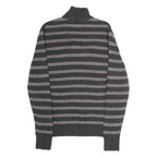 TOMMY HILFIGER Mens Patterned Jumper Grey Striped Button Neck Tight Knit M