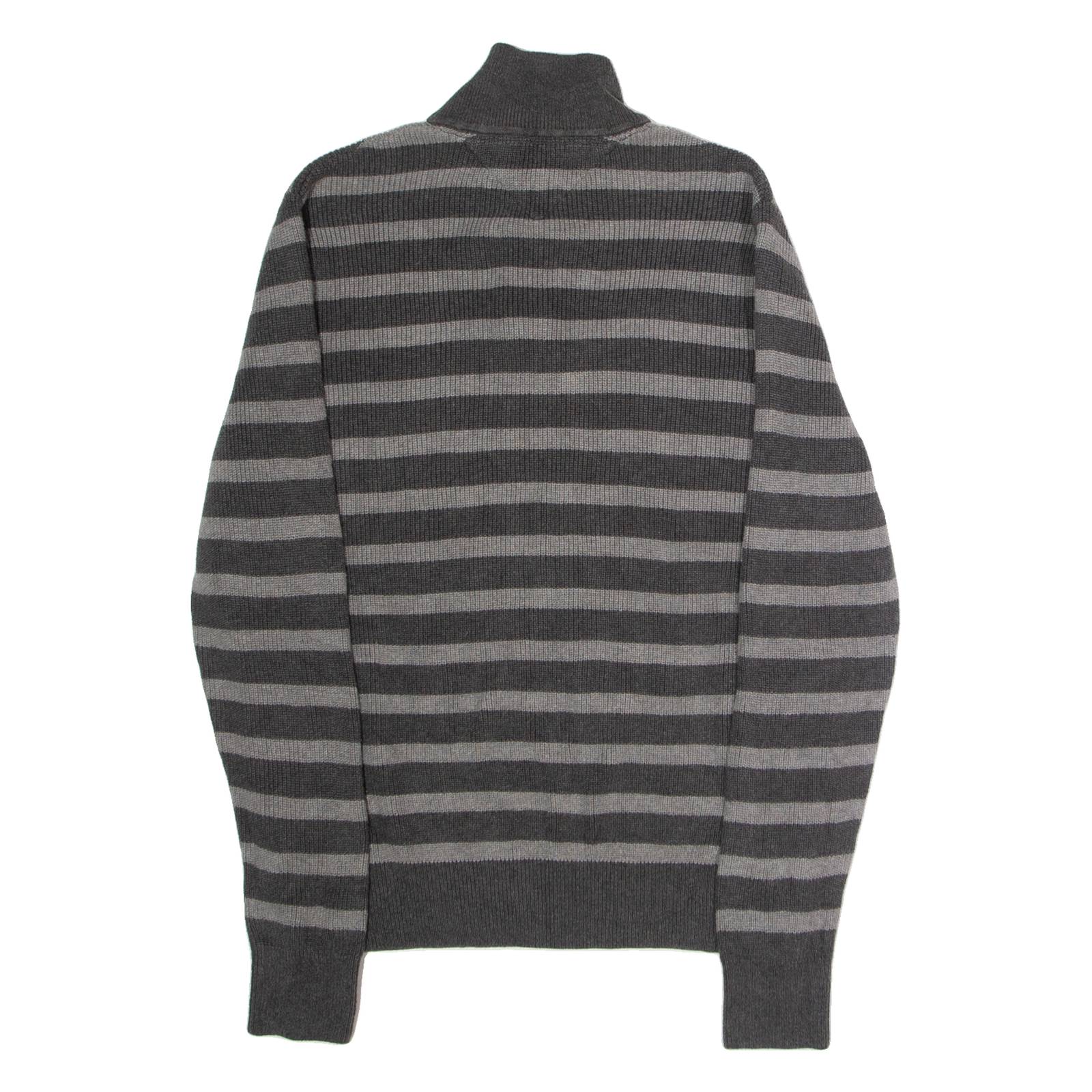 TOMMY HILFIGER Mens Patterned Jumper Grey Striped Button Neck Tight Knit M