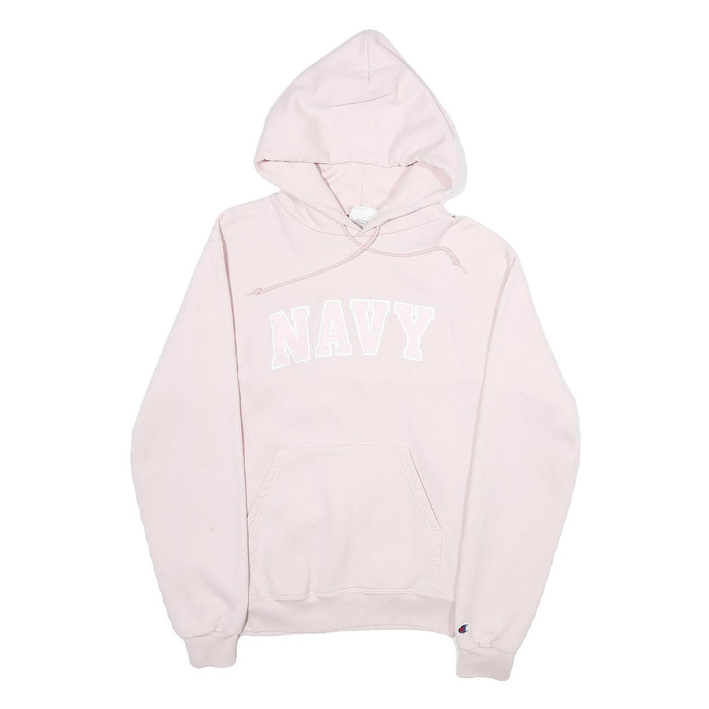 CHAMPION Mens Pink Hoodie S Navy Embroidered Cotton Blend Pullover