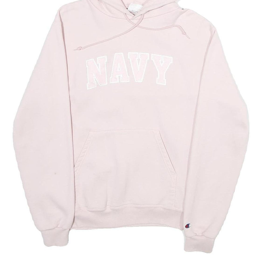CHAMPION Mens Pink Hoodie S Navy Embroidered Cotton Blend Pullover