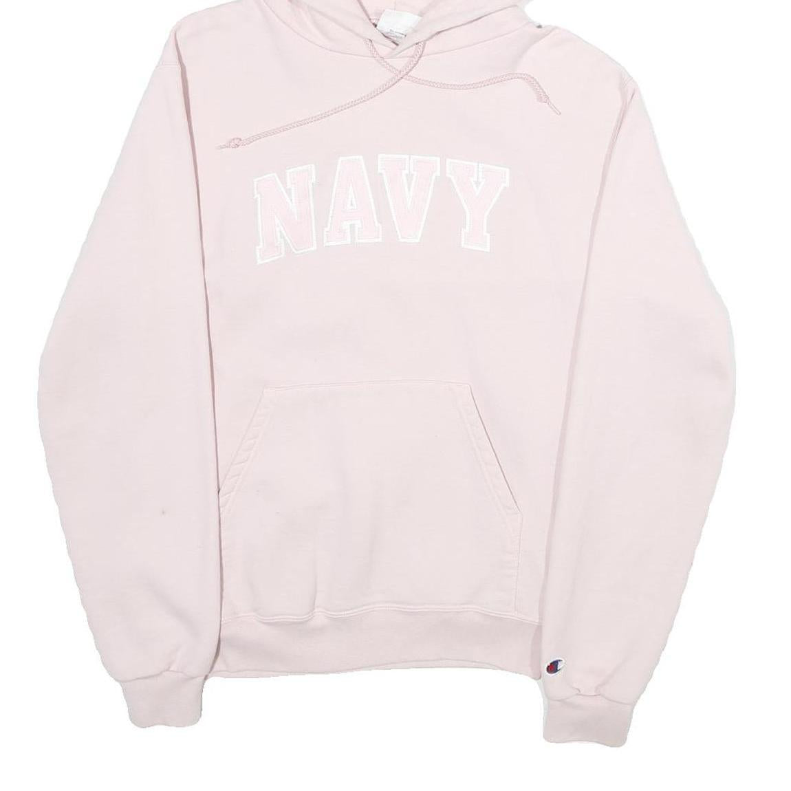 CHAMPION Mens Pink Hoodie S Navy Embroidered Cotton Blend Pullover