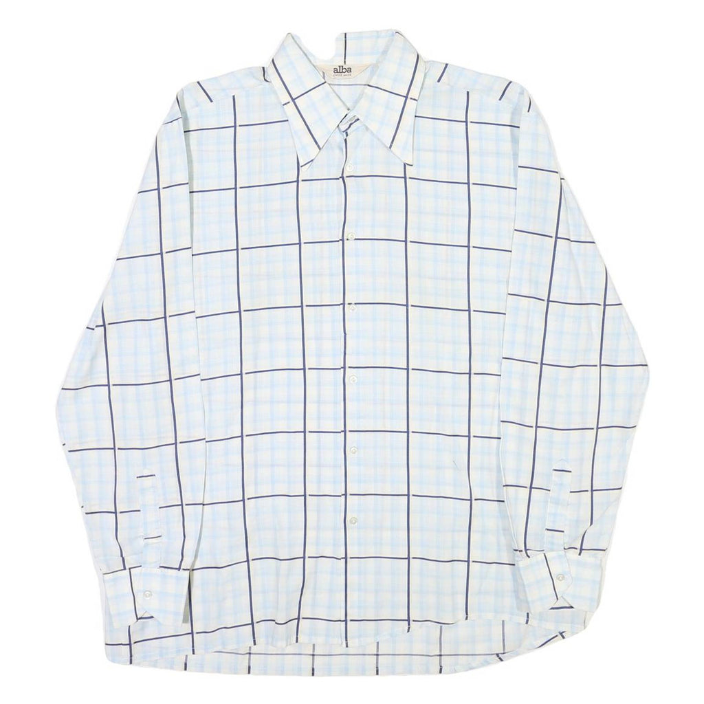 ALBA Mens Blue & White Check Shirt L Long Sleeve Button Closure Classic Fit