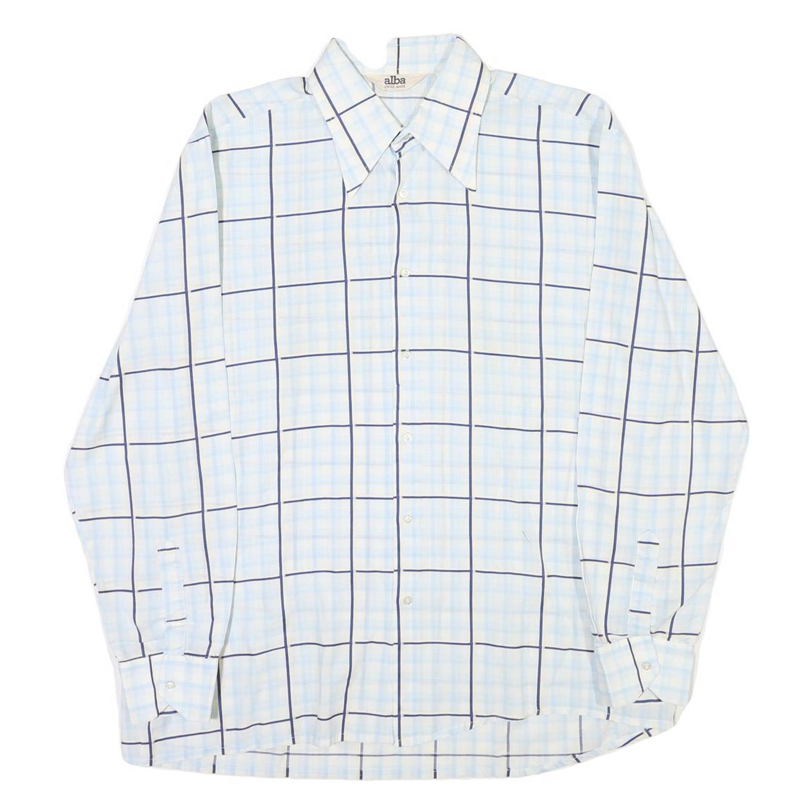 ALBA Mens Blue & White Check Shirt L Long Sleeve Button Closure Classic Fit