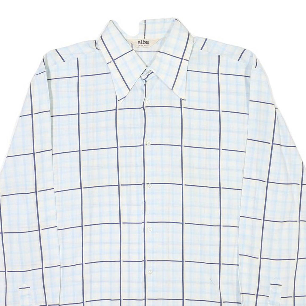 ALBA Mens Blue & White Check Shirt L Long Sleeve Button Closure Classic Fit