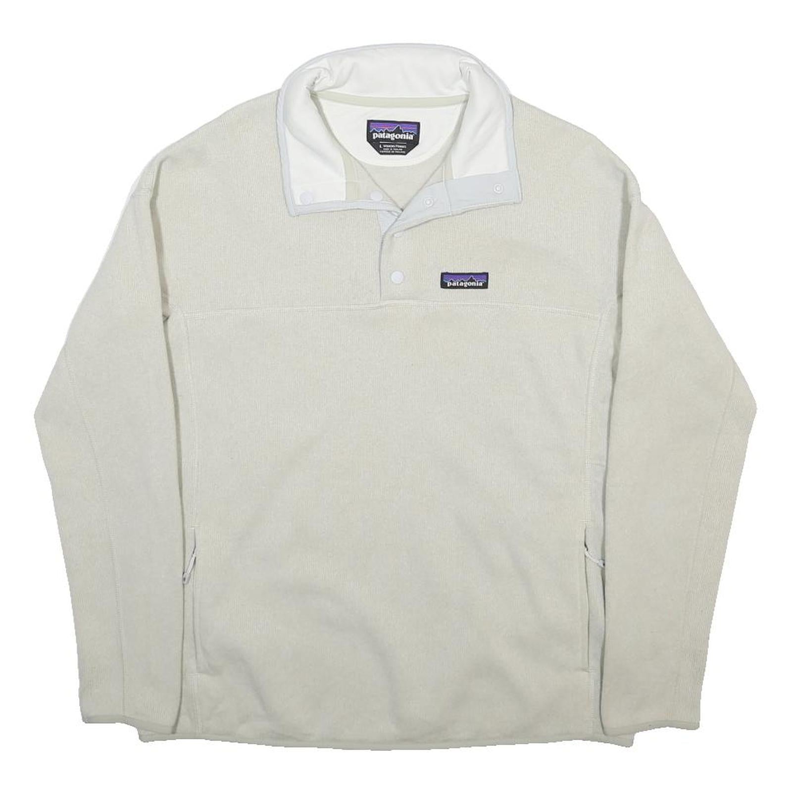 PATAGONIA Womens Cream Plain Pullover Jumper Crew Neck Regular L Fleece